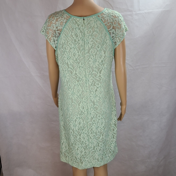 New York & Company Stretch  Women's (M) Mint Green Lace Sleeveless Sheath Dress - Picture 6 of 12